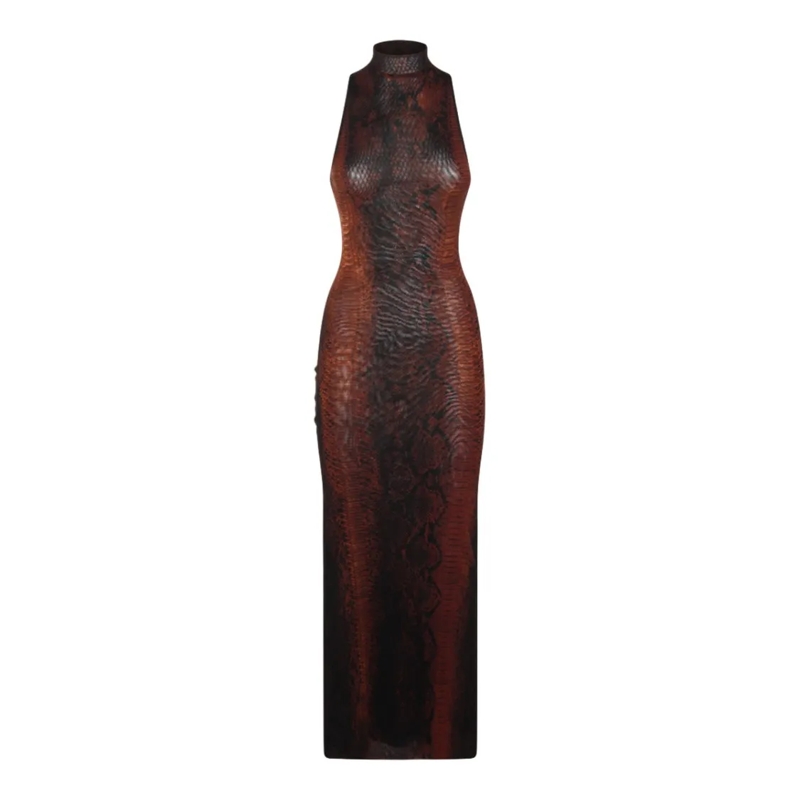 Jean Paul Gaultier Abendkleid Textured Snake-Skin Maxi Dress With High Neckline Black