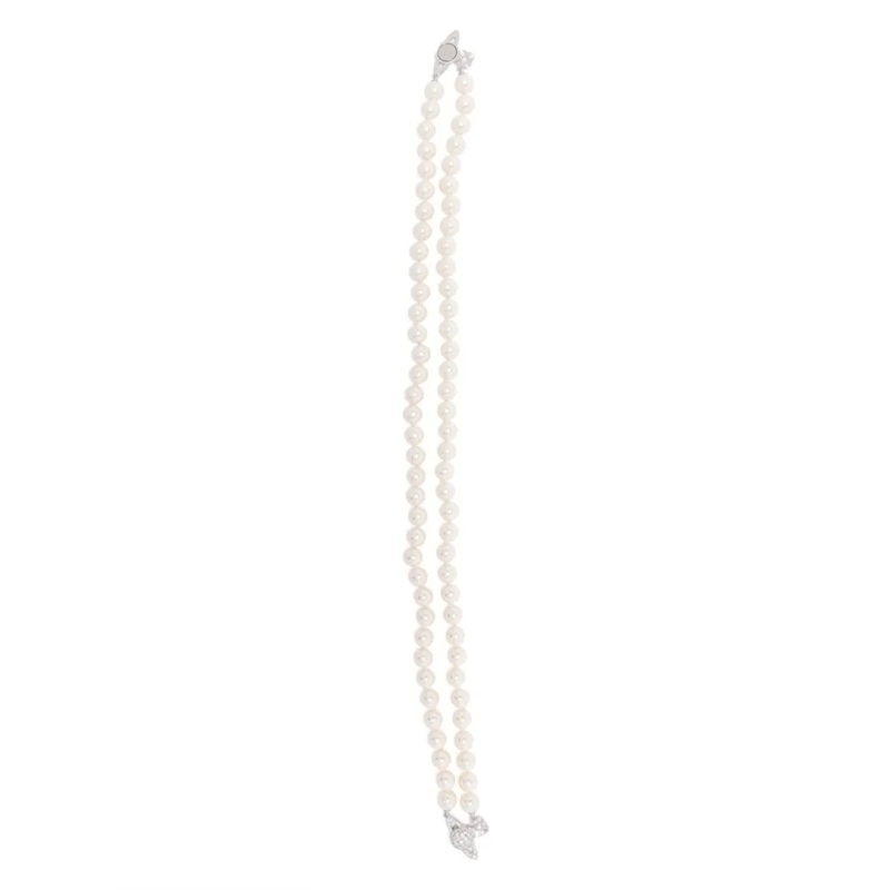 Vivienne Westwood Mittellange Halskette Double-Strand Pearl Necklace With Crystal Embellis White