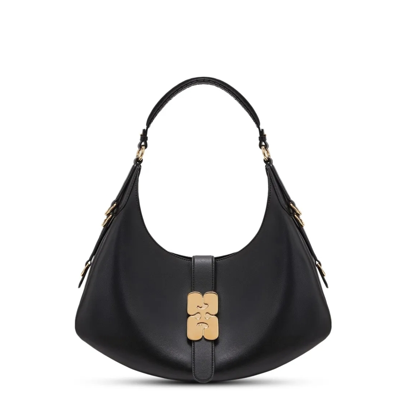 GANNI Schultertasche Crescent-Shaped Handbag In Recycled Leather Black