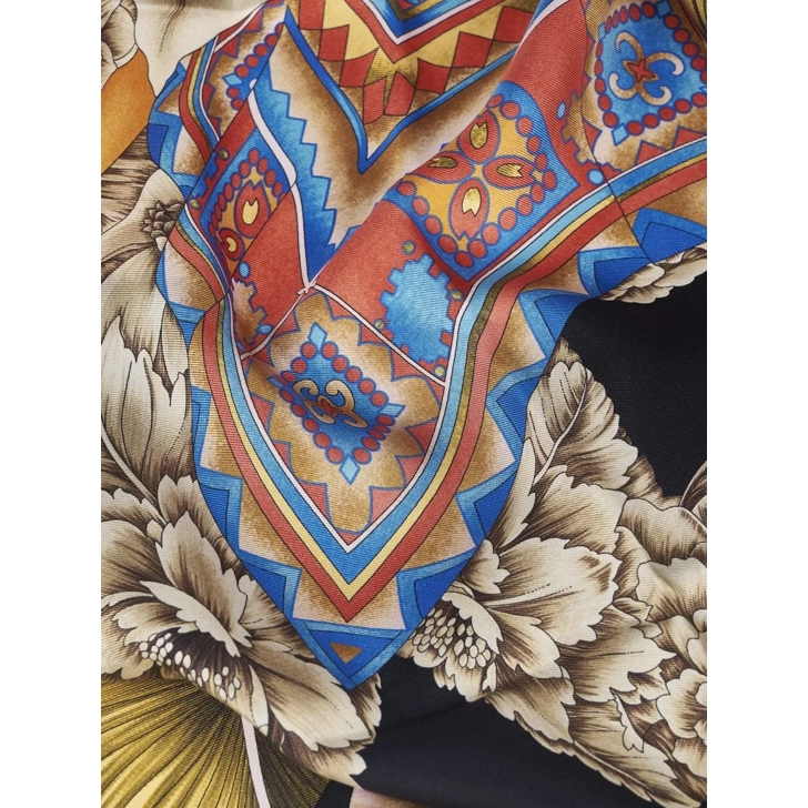 Salvatore Ferragamo Silk Scarf With Elephant Design Black