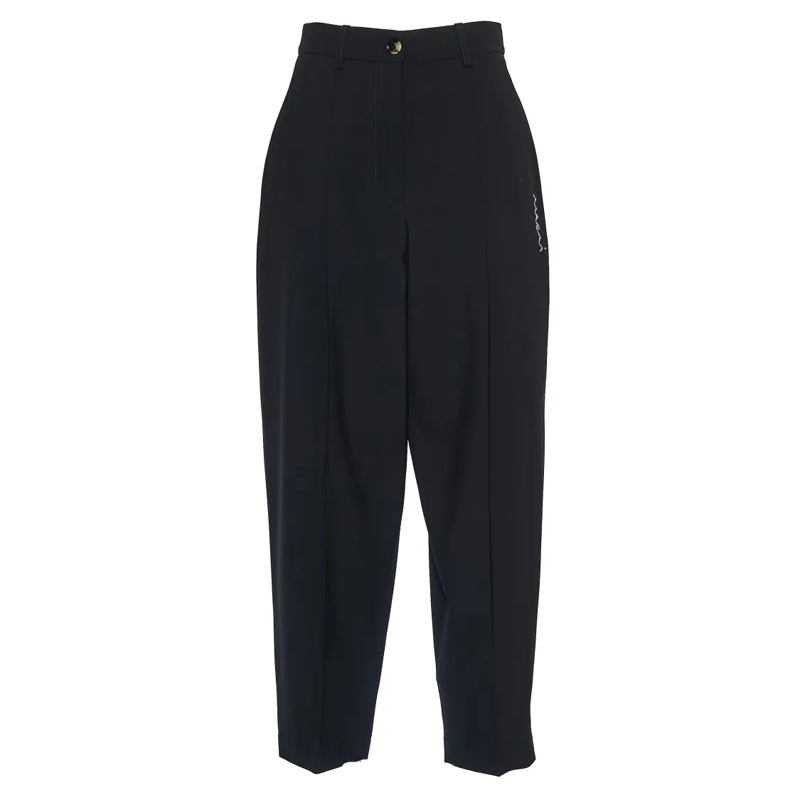 Marni  Carrot Fit Black Straight Trousers With Chic Embro Black