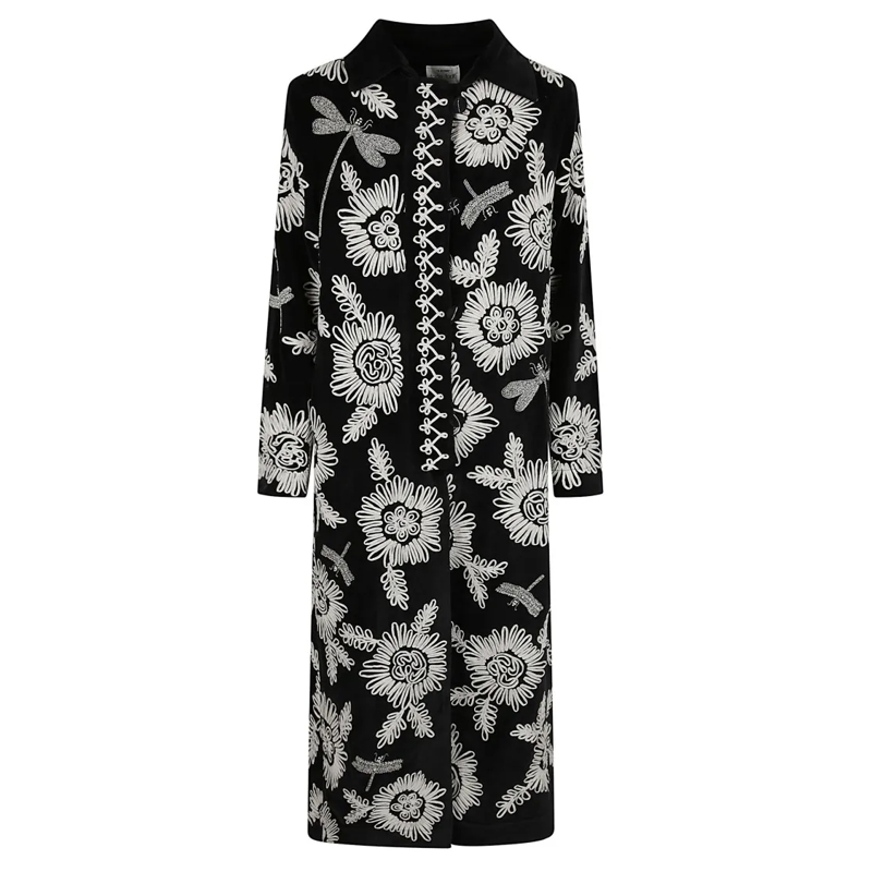 Forte Forte Cape Black Embroidered Cape With Intricate Floral Motif Black