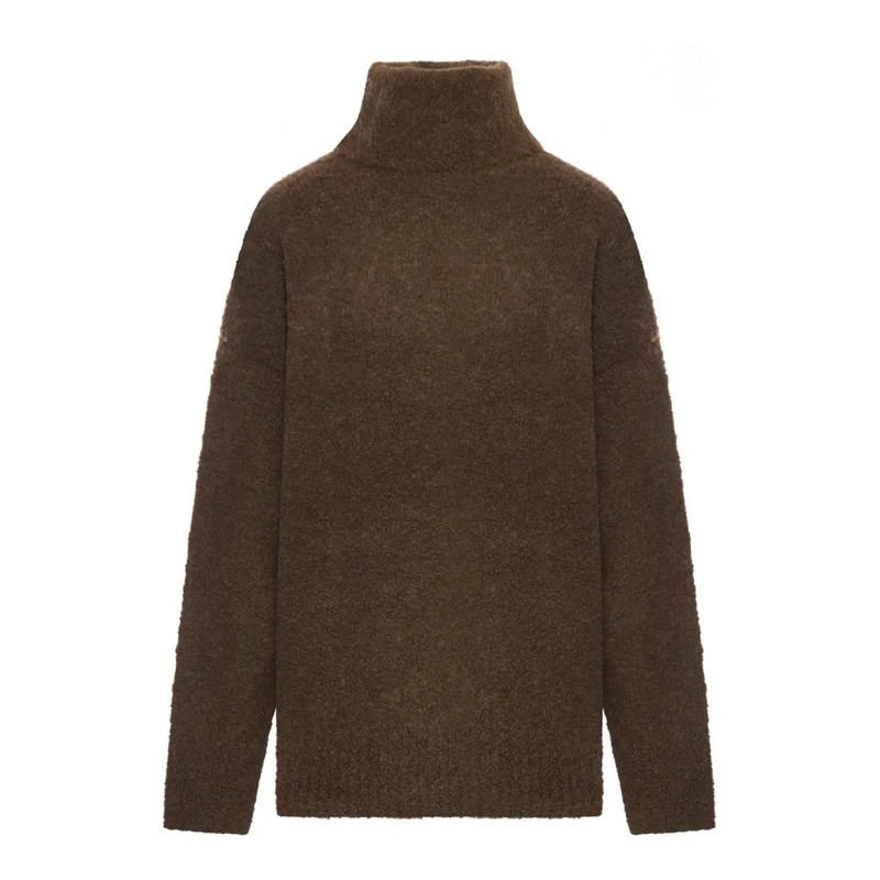 TOTEME Trui met col Boucle Turtleneck Sweater With High Neckline Brown