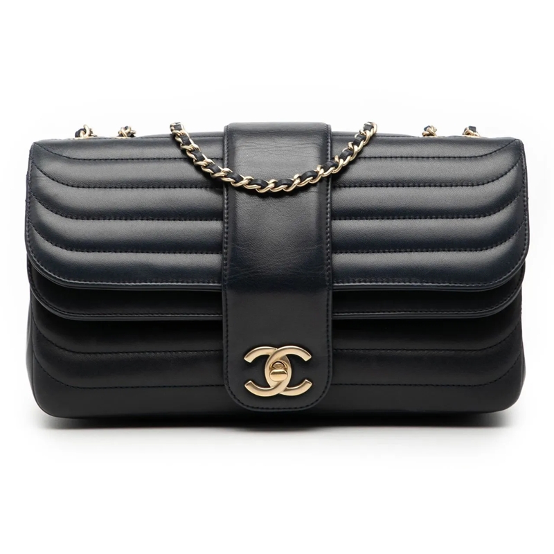 Chanel Schultertasche CC Horizontal Quilted Lambskin Double Flap blau
