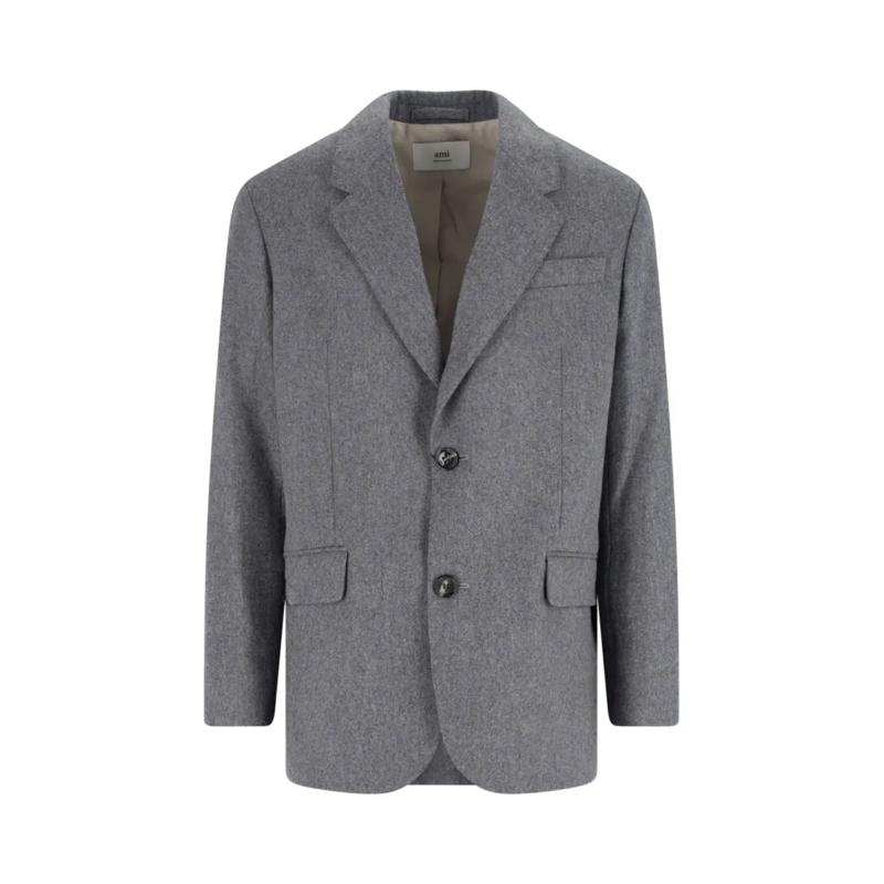AMI Paris Blazer Single-Breasted Grey Virgin Wool Blazer With Class Grey