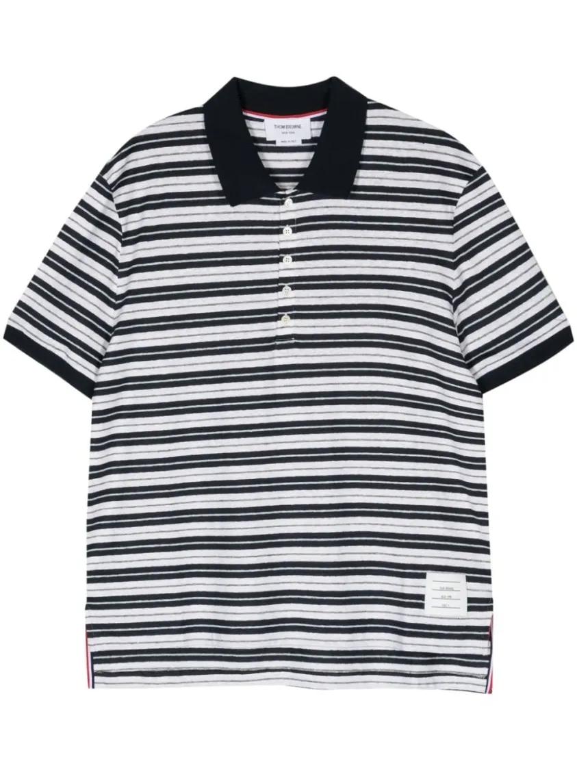 Thumbnail - Thom Browne - Linen Blend Polo Shirt - Größe 1 - weiß