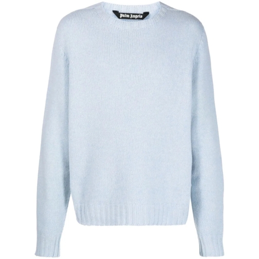 Palm Angels Pull Crewneck Sweater With Curved Logo Blue