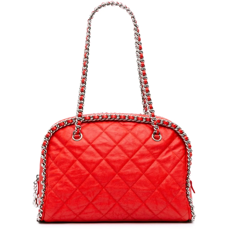 Chanel Sac à bandoulière Quilted Washed Lambskin Chain Around Bowler rot