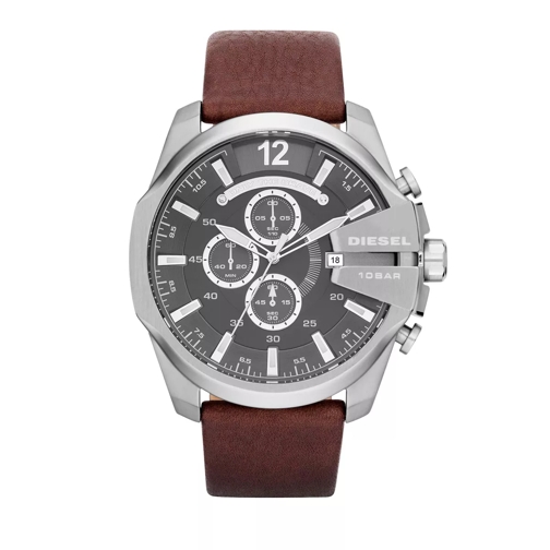 Diesel Mega Chief Chronograph Leather Watch Brown/Silver Chronographe