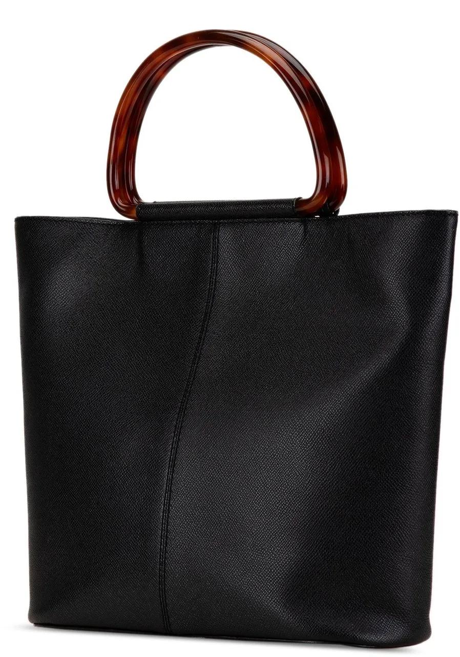 Chanel Shoppers 1997-1999 Caviar Tortoise Top Handle Tote in zwart