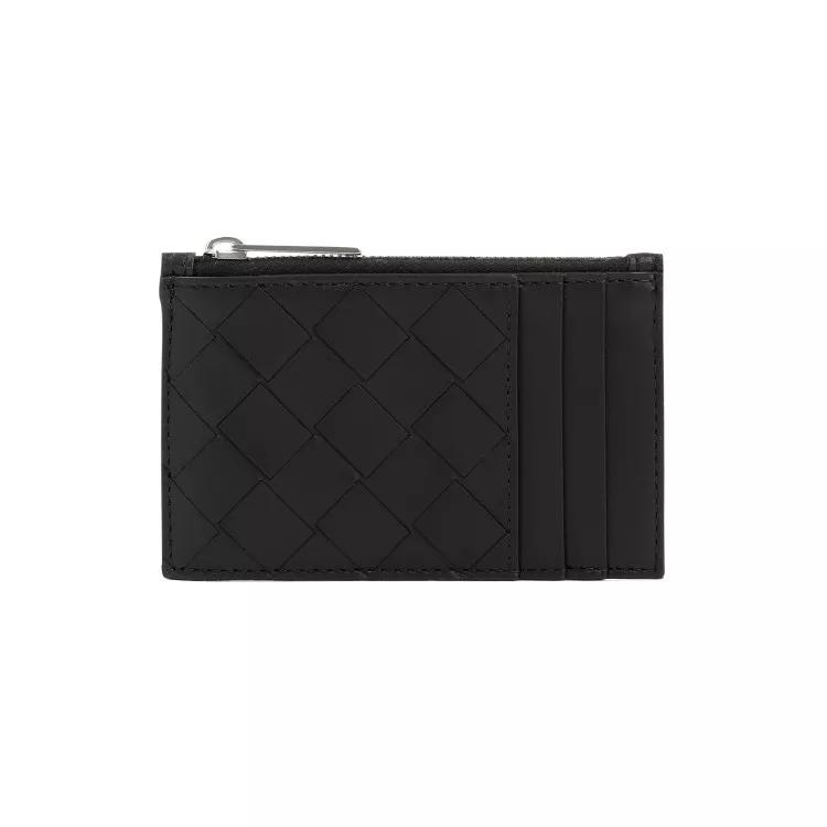 Bottega Veneta Portemonnaies - Intrecciato Czrd Black And Silver Calf Leather Cre - Gr. unisize - in Schwarz - für Damen