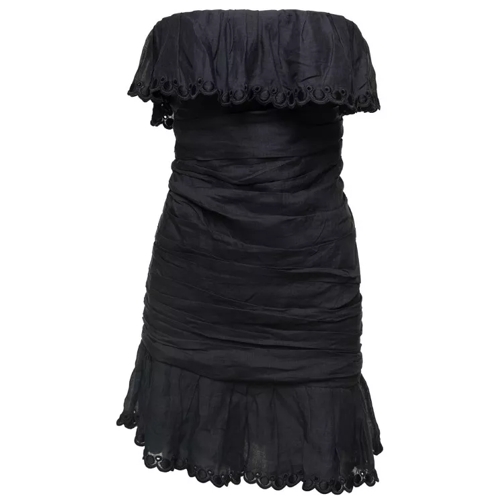 Isabel Marant Black Off-Shoulder Minidress With Ruches Detail In Black 