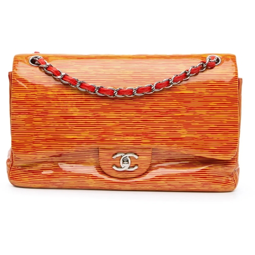 Chanel Sac à bandoulière 2013-2014 Jumbo Classic Patent Stiped Double Flap orange (Image 2)