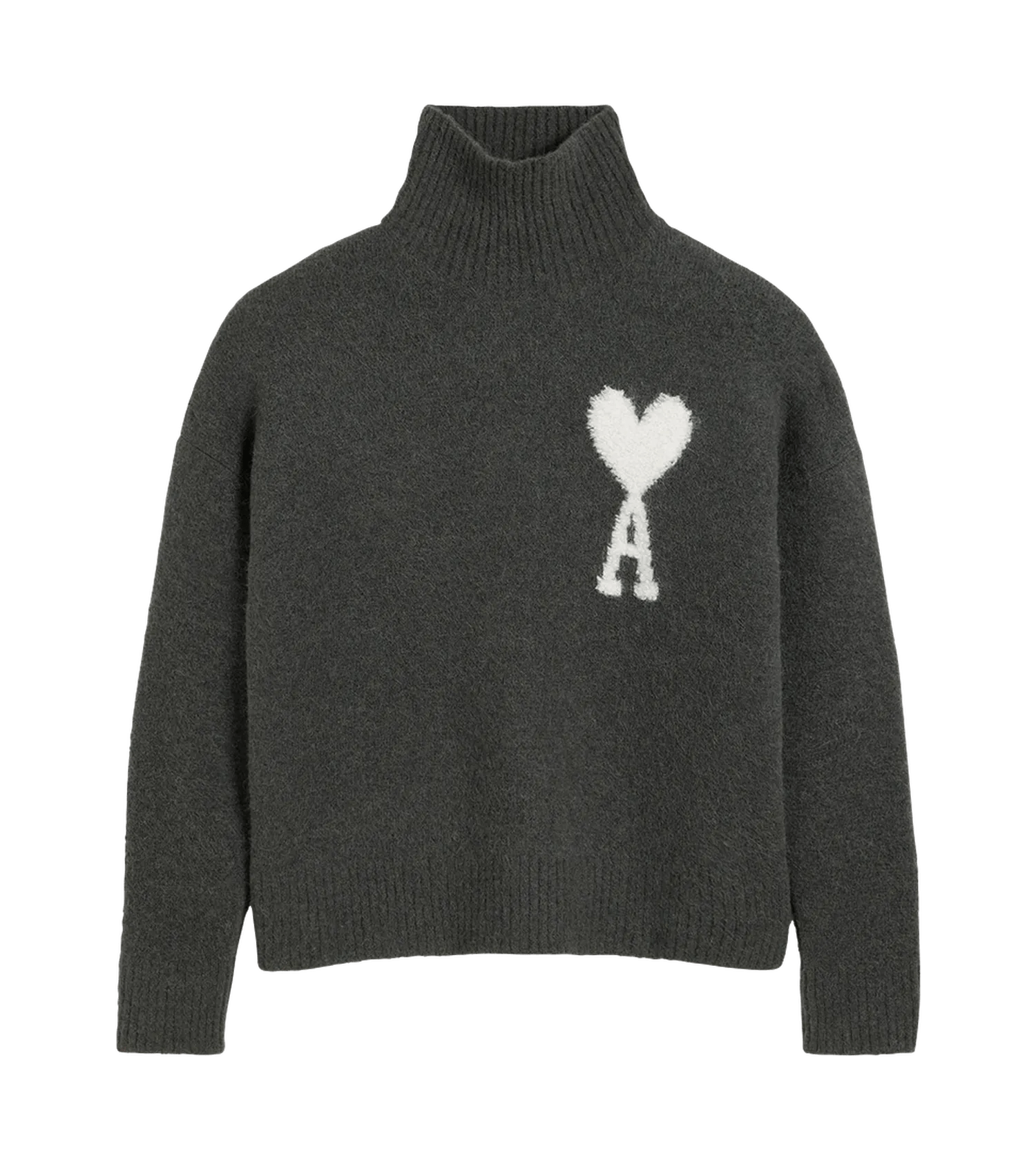 AMI Paris - Off-White Ami de Coeur Pullover mit hohem Stehkrag - Größe M - grau