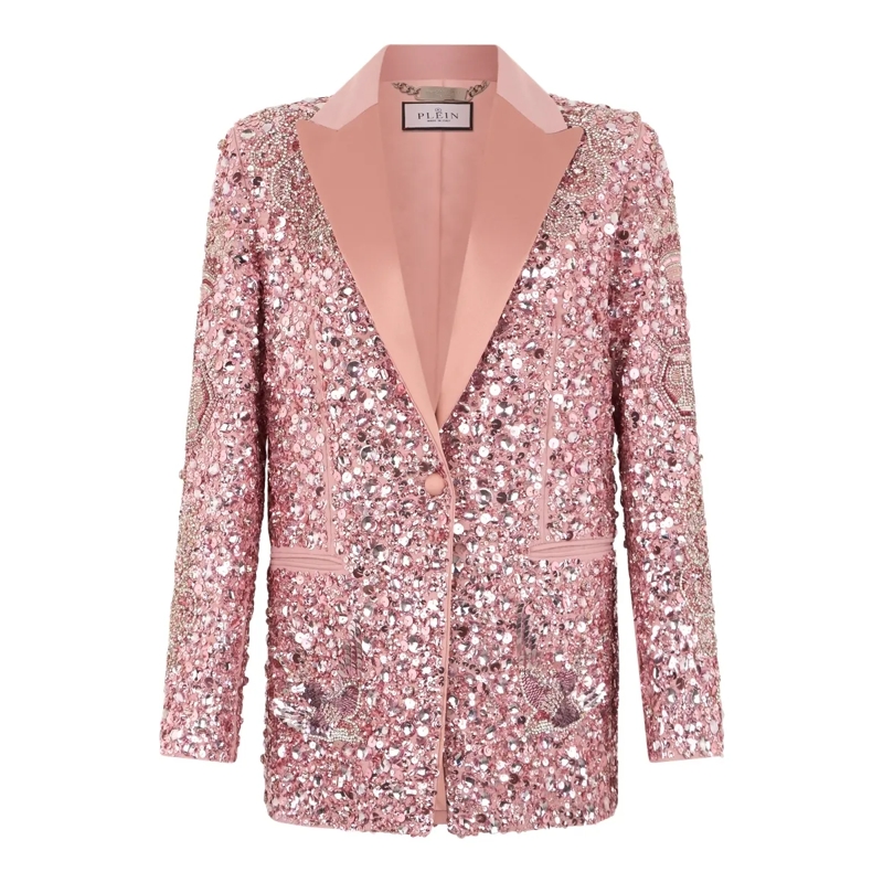 Philipp Plein Blazer Boyfriend's Fit Blazer Butterfly Tattoo Paillettes rose