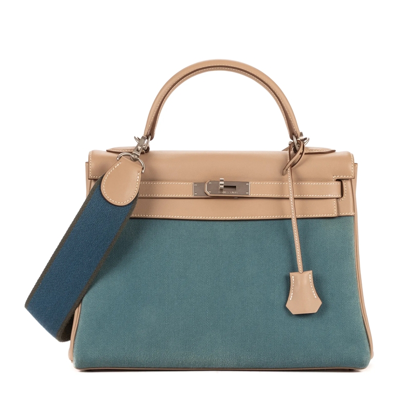 Hermès Crossbody Bag Rare Ltd. Ed. Kelly 32 Retourne Amazonia 32 blaugrün