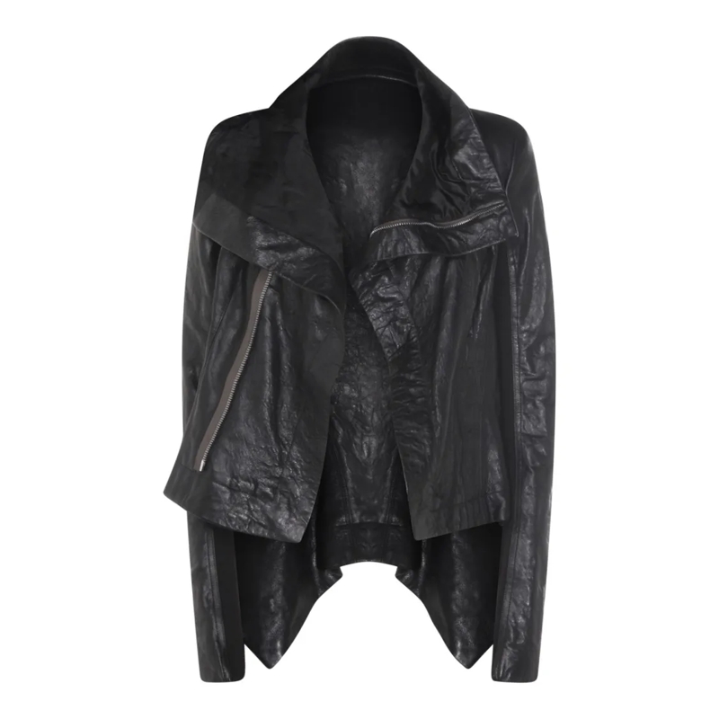 Rick Owens Leren jas Asymmetrical Black Leather Jacket Black