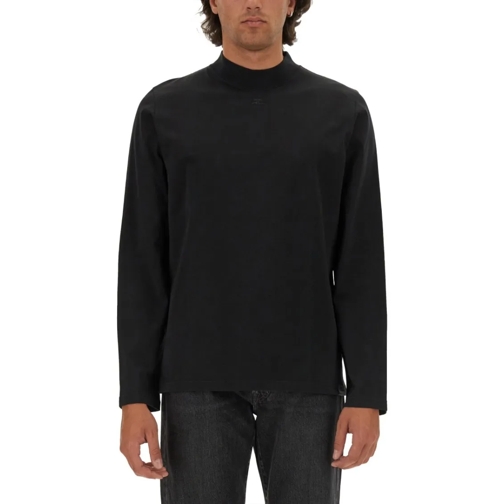 Courrèges Langärmelige Oberteile Black T-Shirt With Subtle Logo Black