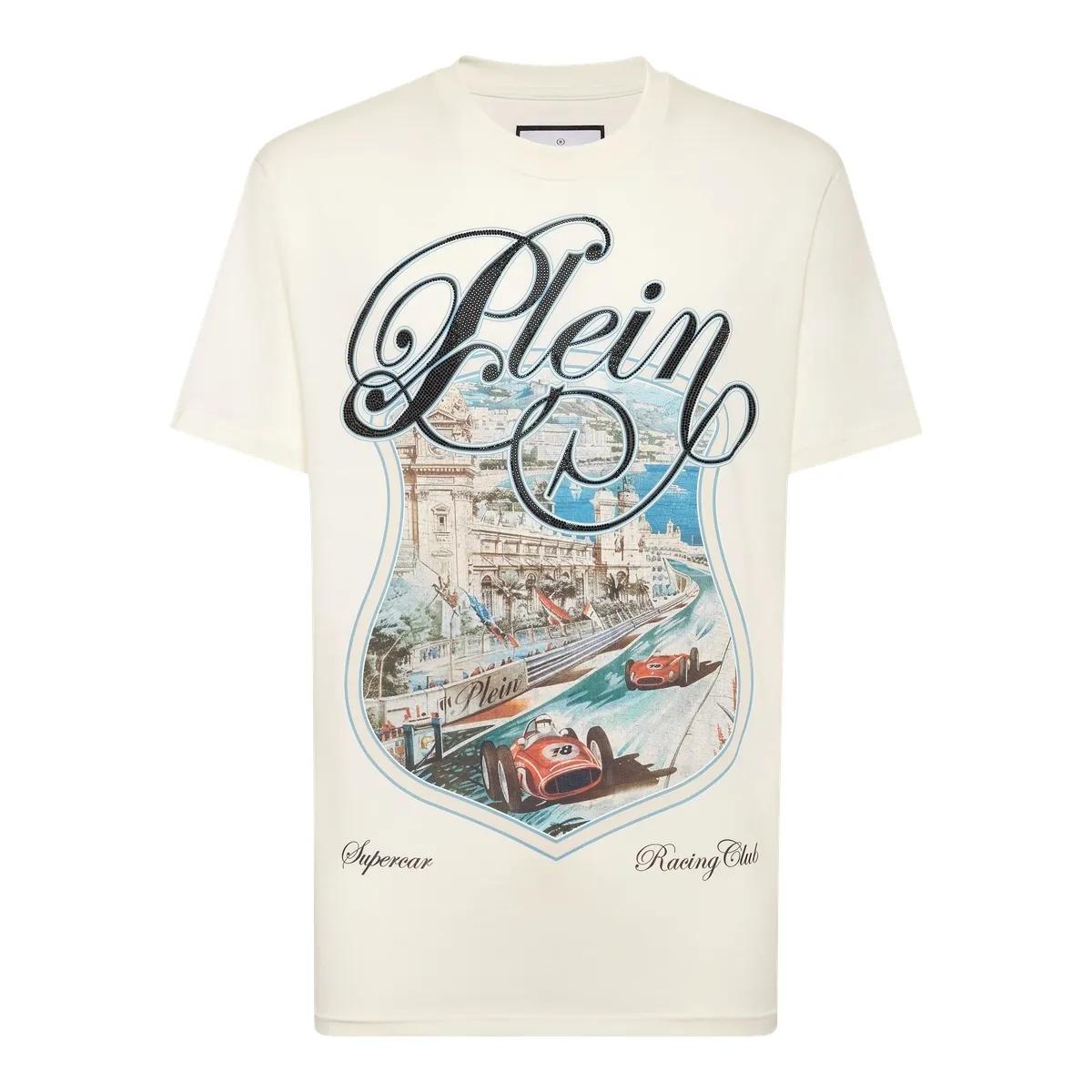 Thumbnail - Philipp Plein - T-Shirt Round Neck Ss Racing Car Stones - Größe XXL - weiß