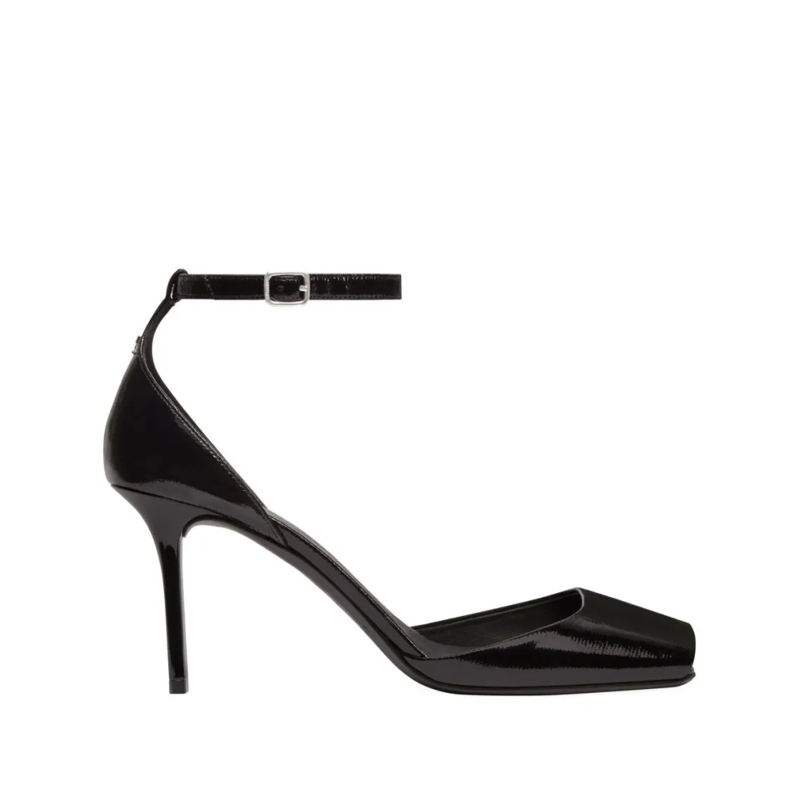 Courrèges Pumps Patent Leather Peep Toe Ankle Strap Pumps Black
