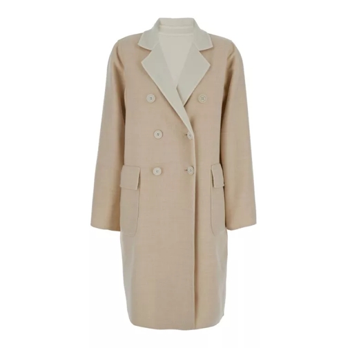 Eleventy Beige And White Reversible Coat With Buttons In Wo Neutrals 