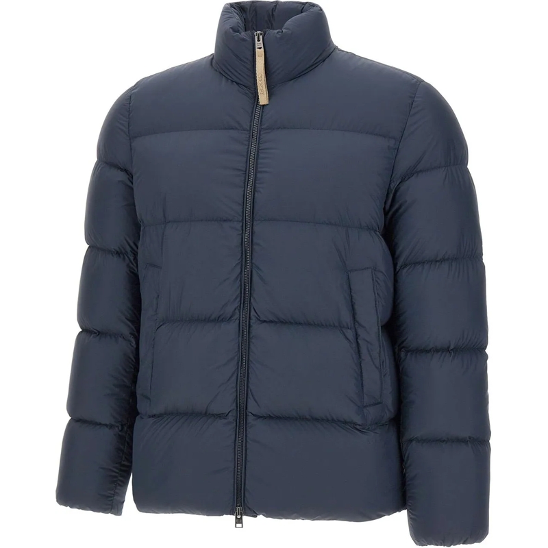 Woolrich Daunenjacke Puffy Silhouette Coat With High Collar And Side Po Blue