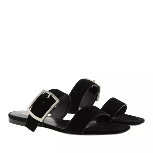 Saint Laurent Oak Open Sandals Suede Black Slide