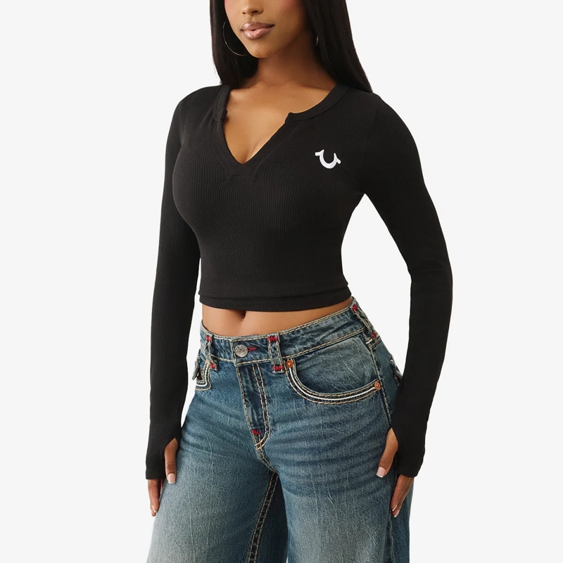 True Religion Bluse Langarmshirt schwarz(Image 3)