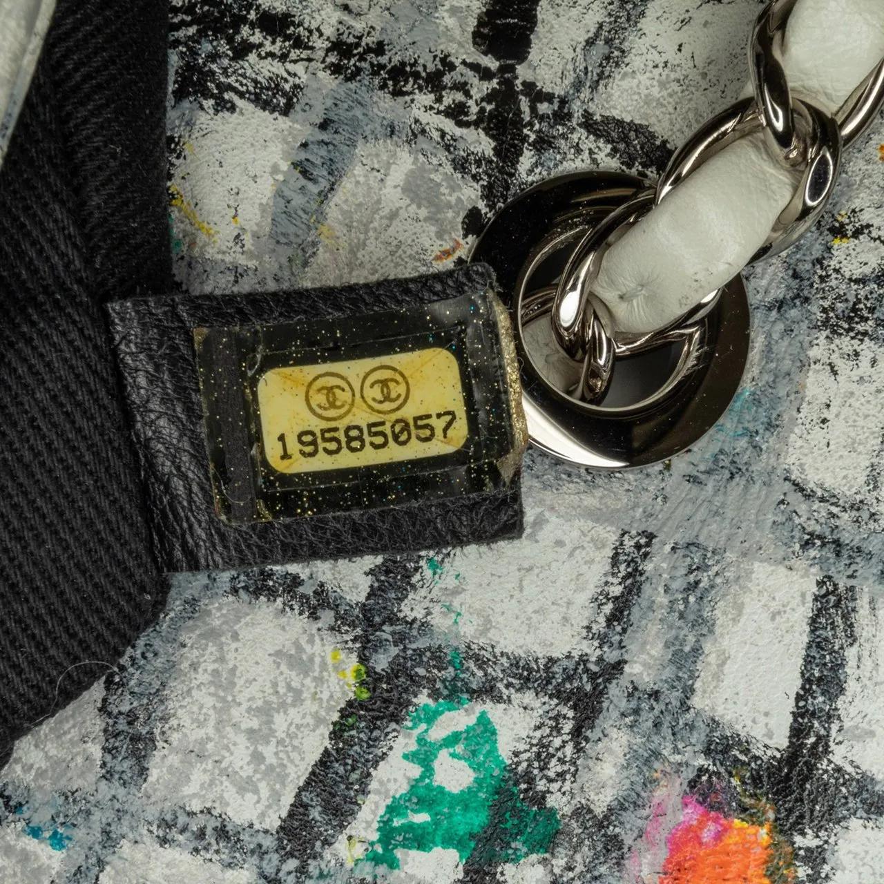 Chanel Hobo bags Medium Calfskin Hand Painted Graffiti Flap in wit