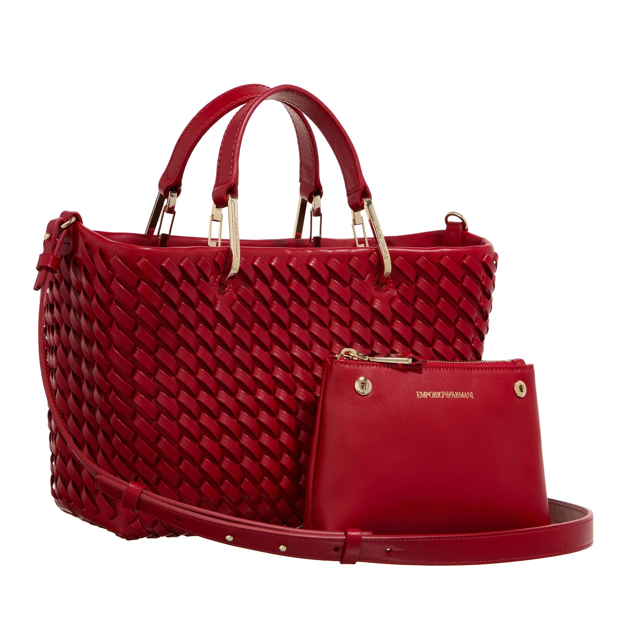 Emporio Armani Shoppers Shopping Bag S Weave Leather in rood