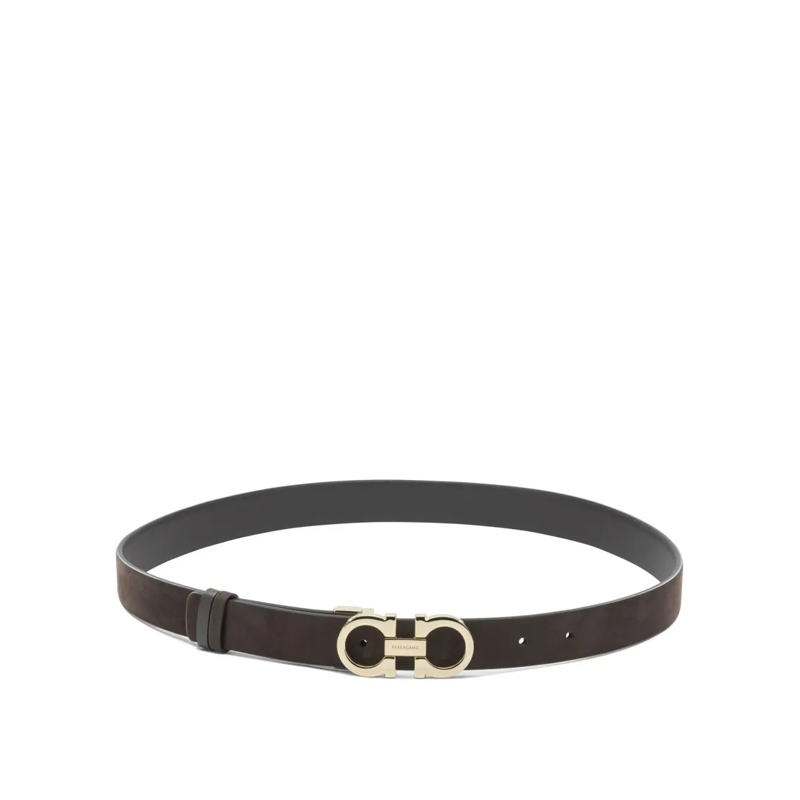 Salvatore Ferragamo Gürtel Reversible Leather Belt With Gold-Finish Gancini B Brown