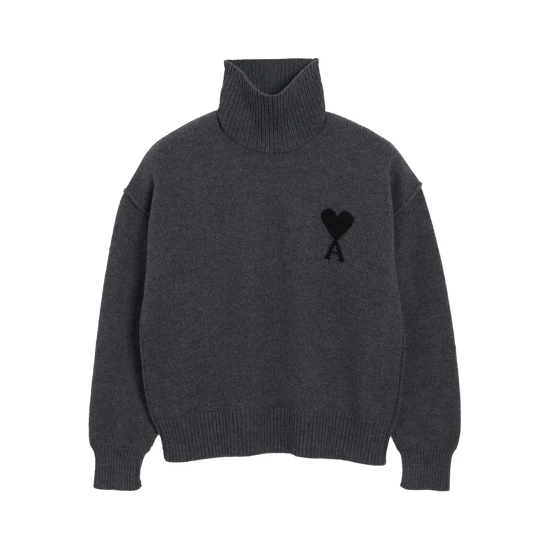 AMI Paris Pull à col roulé Anthracite Grey Turtleneck Sweater Grey