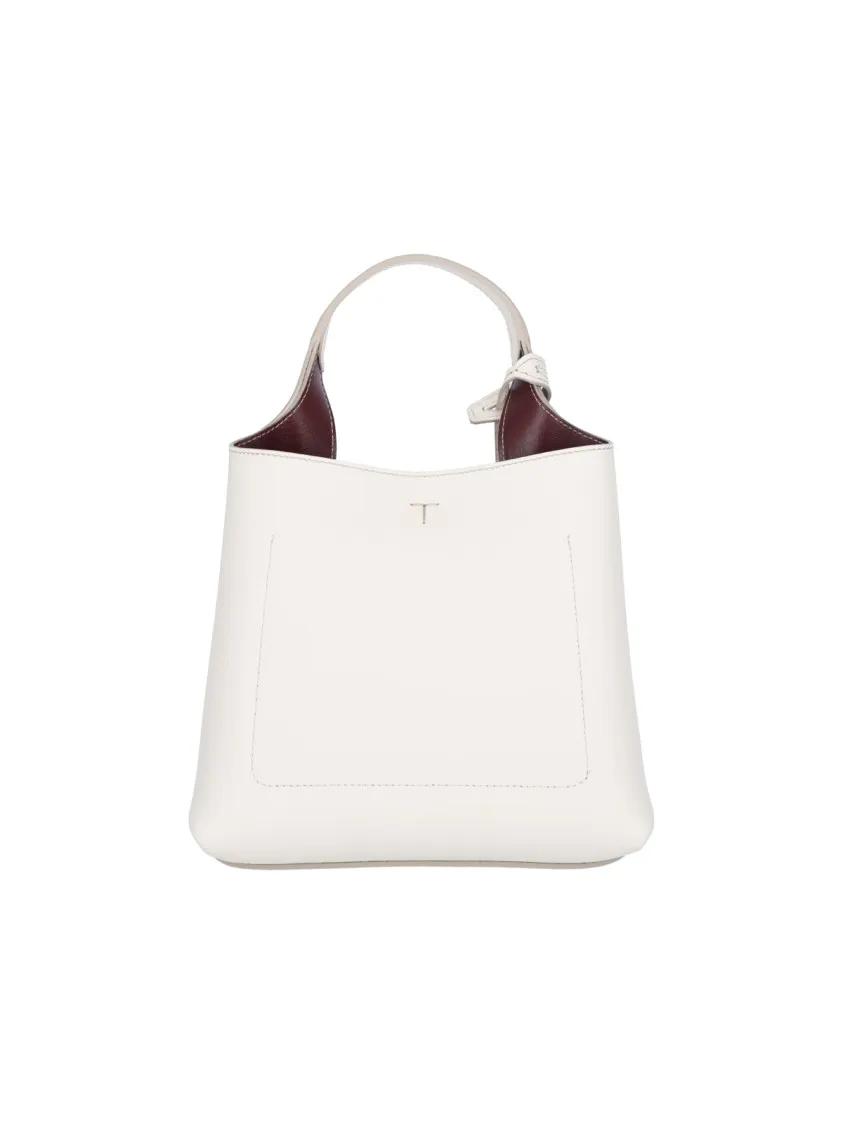 TOD'S Crossbody bags Textured White Leather Handbag With Silver Charm in wit
