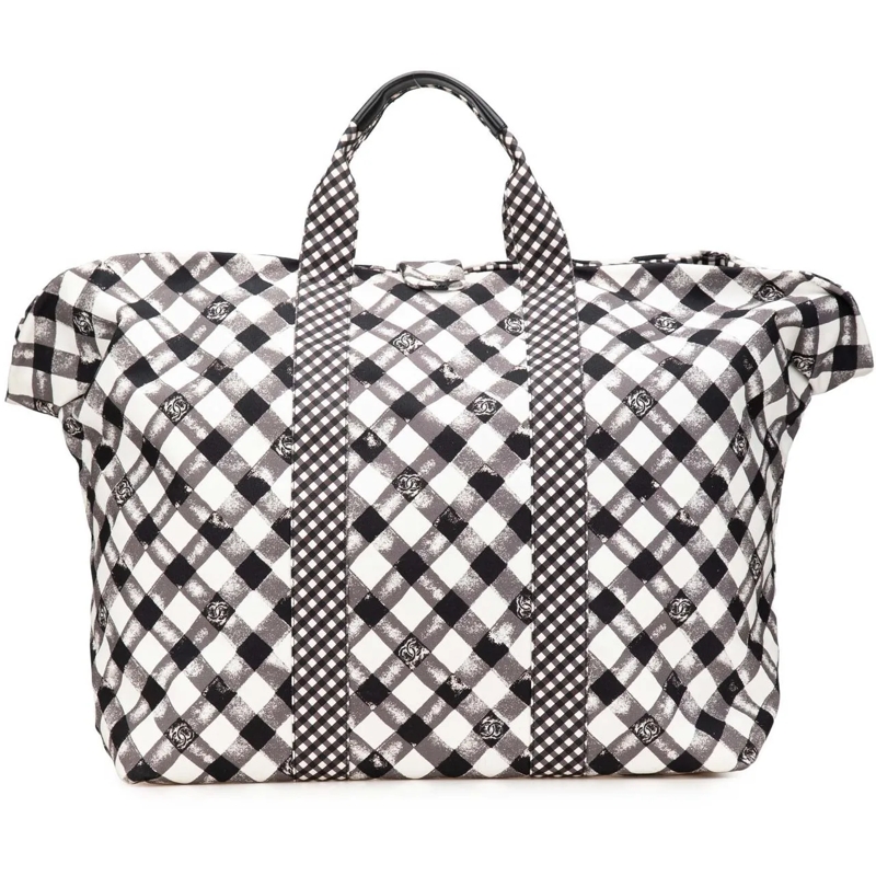 Chanel Shopper Printed Canvas Gingham Weekender Tote weiß