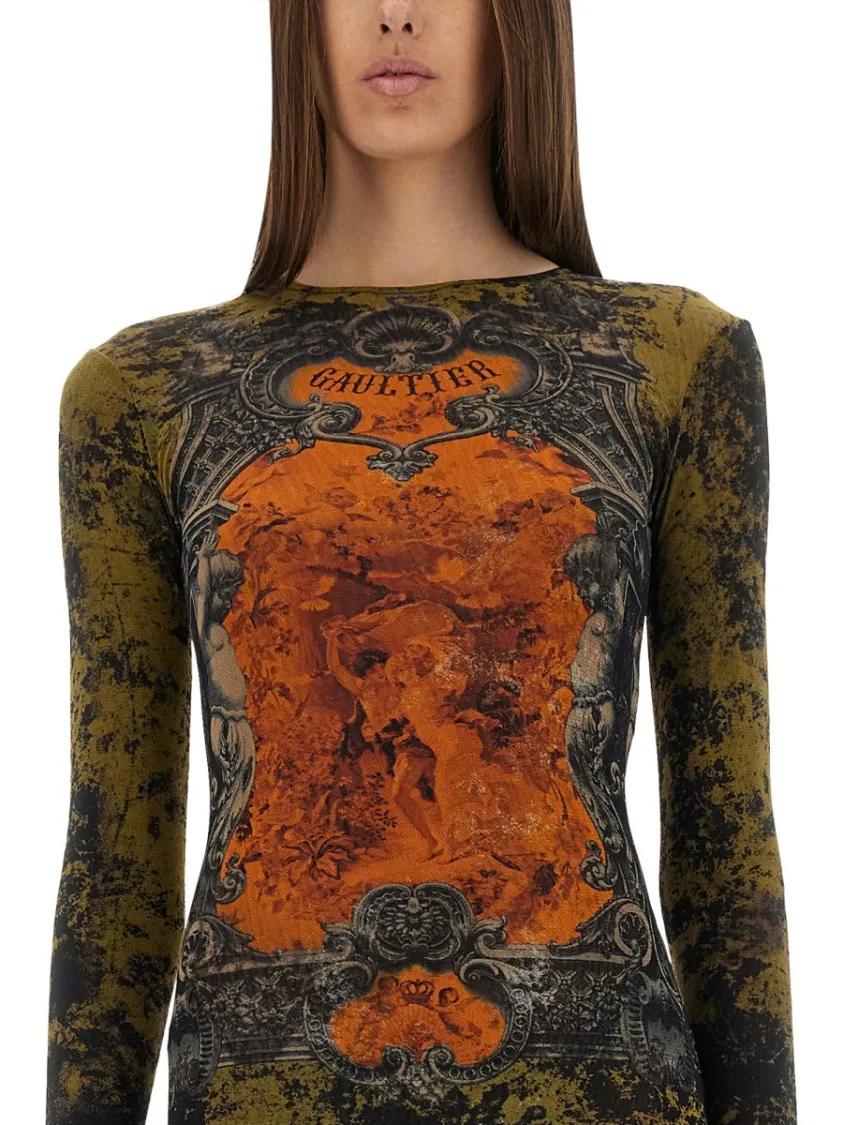 オールインワン・サロペット JeanPaul GAULTIER 'Medaillon' jumpsuit Médallion printed mesh catsuit in multicoloured - Jean Paul