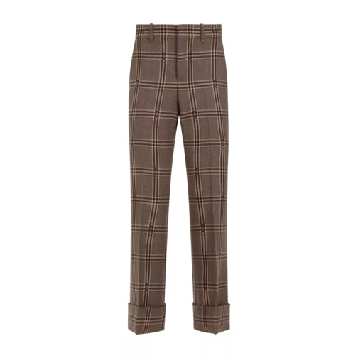 Gucci Horsebit Check Wool Trousers Brown 