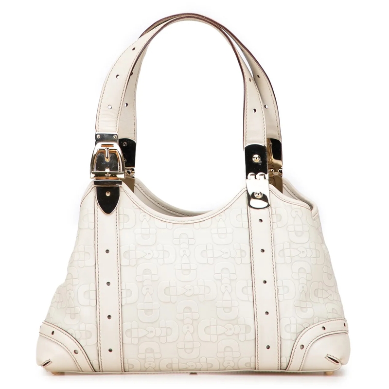 Gucci Sac à bandoulière Horsebit Embossed Leather Shoulder Bag weiß