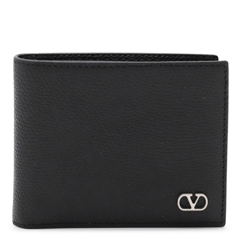 Valentino Garavani Portemonnee Textured Leather Wallet With Bellows Closure Black