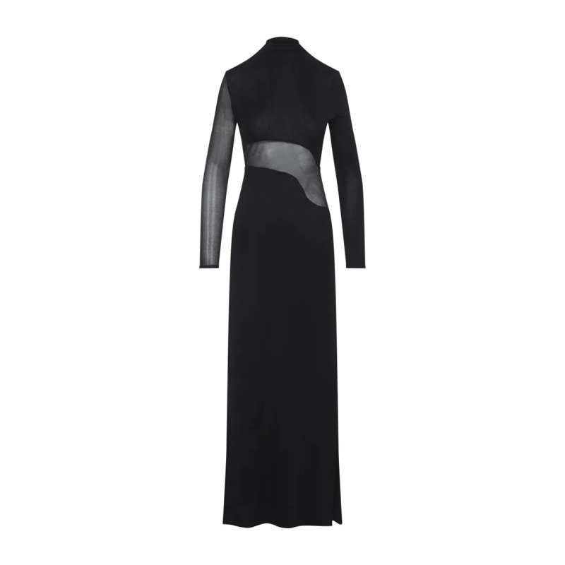 Alaia  Maxi Dress With Sheer Panels And Asymmetrical Desi Black