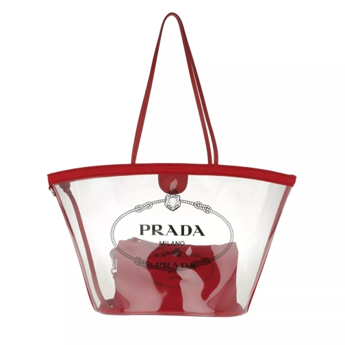 Prada Fabric And Plexiglas Handbag Red Tote