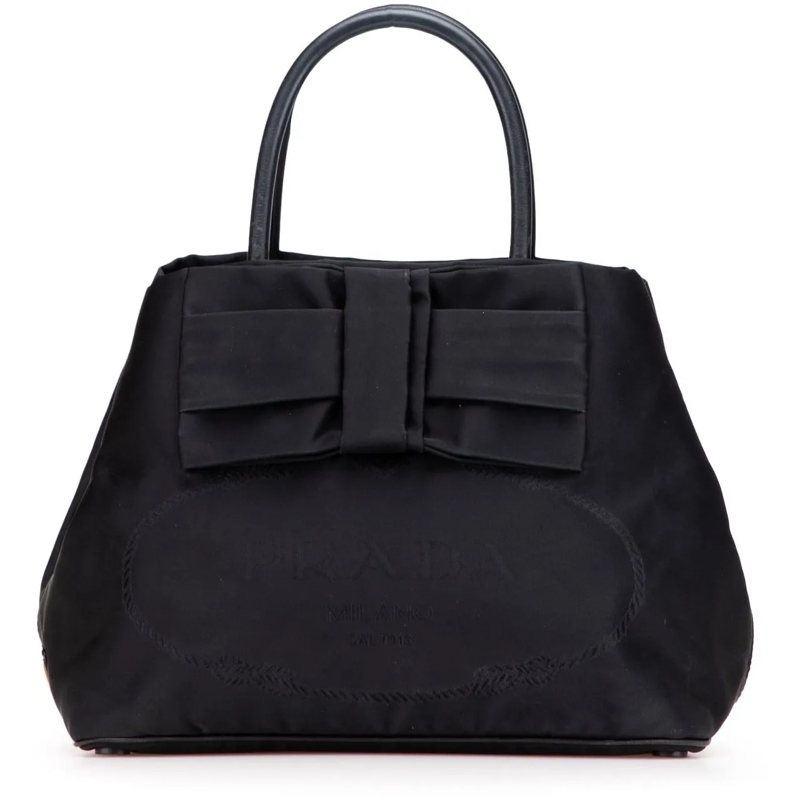 Prada Schultertasche Tessuto Canapa Logo Bow Satchel schwarz