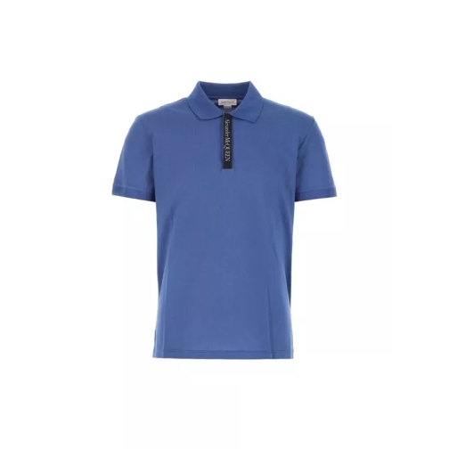 Alexander McQueen Logo Trim Polo Shirt Blue Camicie