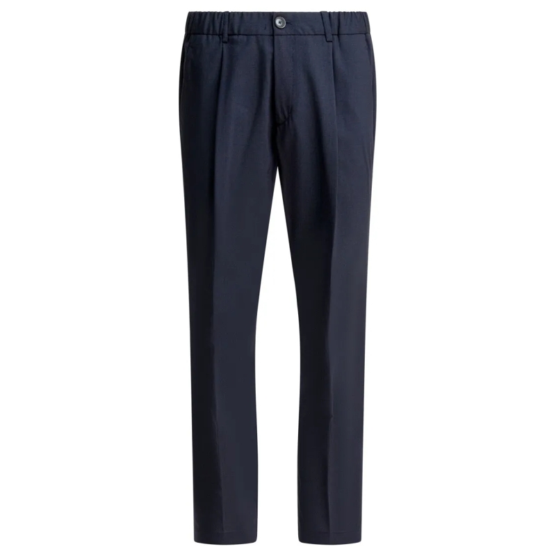 Herno Anzugshose Mid-Rise Virgin Wool Pants With Pleated Front Blue