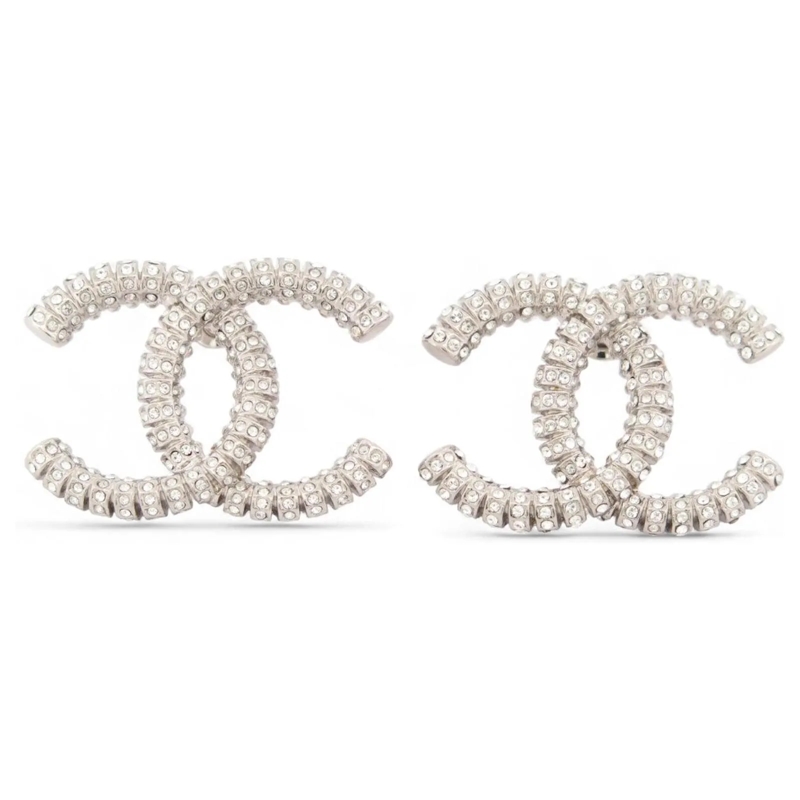 Chanel Ohrstecker NEUE CHANEL CC LOGO STRASS SILBERMETALL OHRRINGE B silber