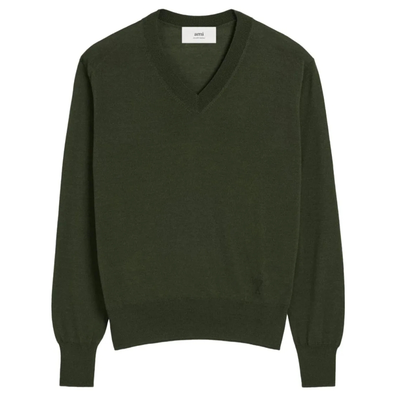 AMI Paris  Moss Green V-Neck Sweatshirt Black