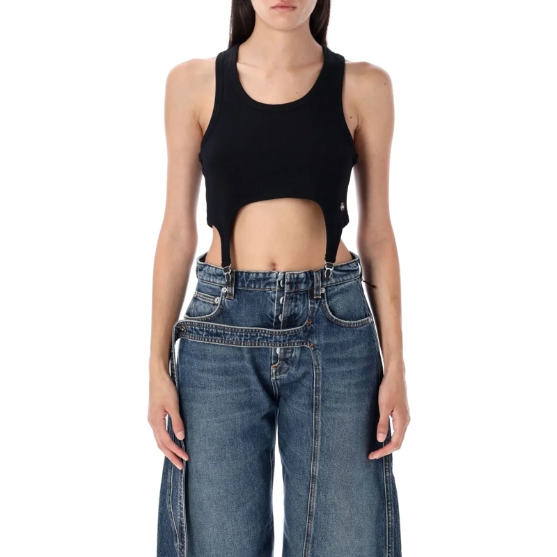 Jean Paul Gaultier Bluse Ribbed "Lingerie" Crop Top Grey