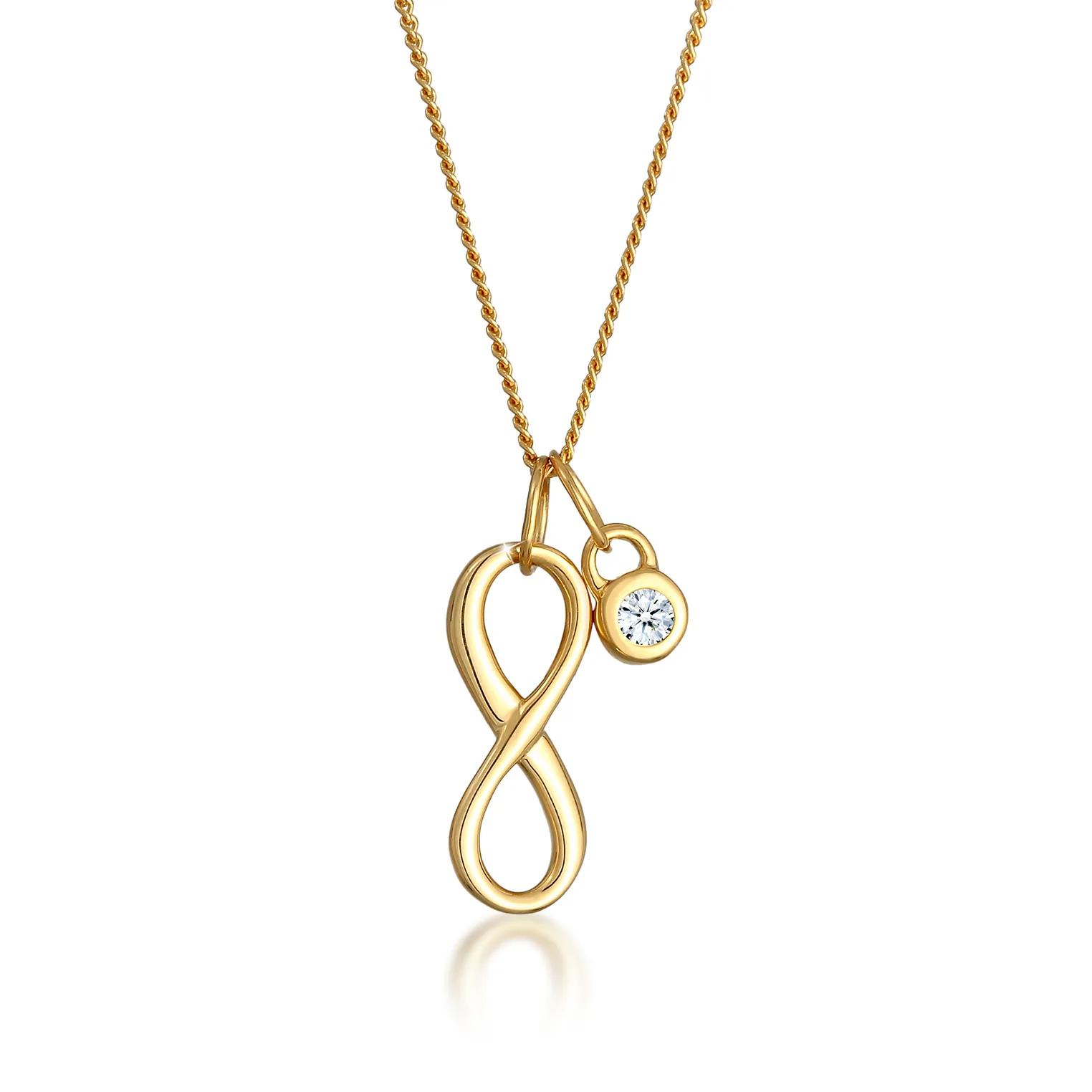 Elli Halsketten - Halskette Infinity Solitär Diamant (0.03 ct.) Gelb - Gr. unisize - in Gold - für Damen