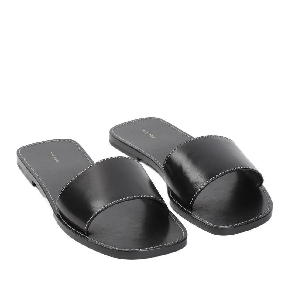 The Row Sandalen & Sandaletten - Link Black Buffalo Leather Sandals - Gr. 36 (EU) - in Schwarz - für Damen