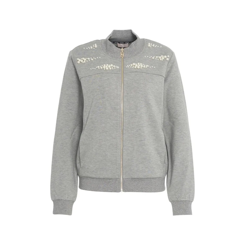 LIU JO  Knit Sweatshirt With Pearl Embellished Shoulders Grey