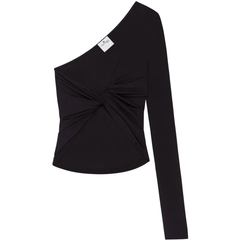 Courrèges Top One-Shoulder Twisted Front Top Black